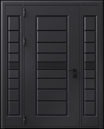 Входная термодверь с металлофиленкой, вставками по бокам и порошковым покрытием RAL 9004 (тип №7)